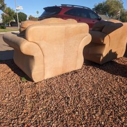 Oversized  Pair (2) Premium Leather Chairs with Ottomans