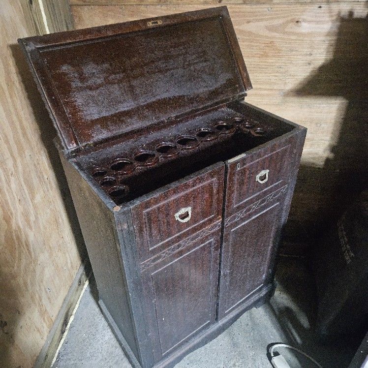 1940s RMC Rock-Ola Antique Vintage Wood Hide a Bar Cabinet Glassware Rare