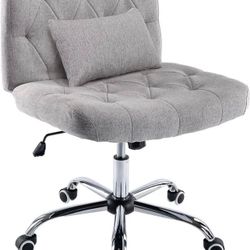 Armless Fabric Office Desk Chair with Wheels, Criss Cross Legged Wide Seat Chair, Modern Home Lumbar