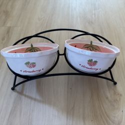 Pink Ceramic Strawberry Pet Bowls