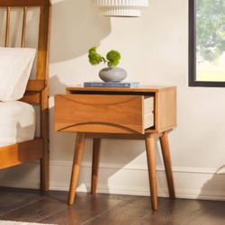 2 New Mid Century Modern Solid Wood Nightstands Side Tables