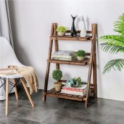 3 Tier Folding Wooden Flower Pot Stand Flower Plant Display Stand Shelf Ladder Stand for Living Room Balcony Patio Yard Indoors & Outdoors, Brown