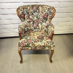 Vintage Floral Wingback Chair Cottagecore
