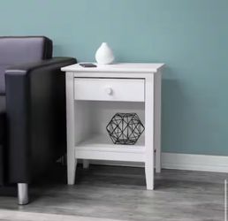 Jela-USA Easy Pieces 18.75 in. W White Rectangle Solid Wood Single Drawer End Table with Cubby