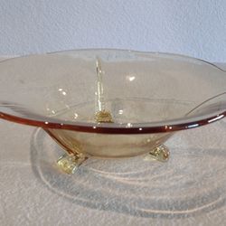 Vintage Fostoria Yellow Amber Depression Glass 3-footed Centerpiece Bowl