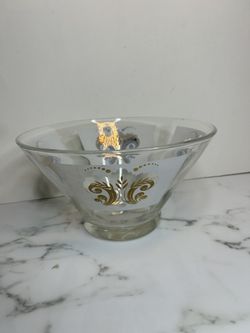 Vintage 1970s Anchor Glass Decorative Bowl With Etched Glass