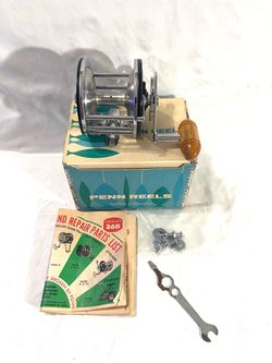 New mint condition, old stock with original box, pole clamp & manual. Penn Long Beach 66 heavy action, ocean fishing reel