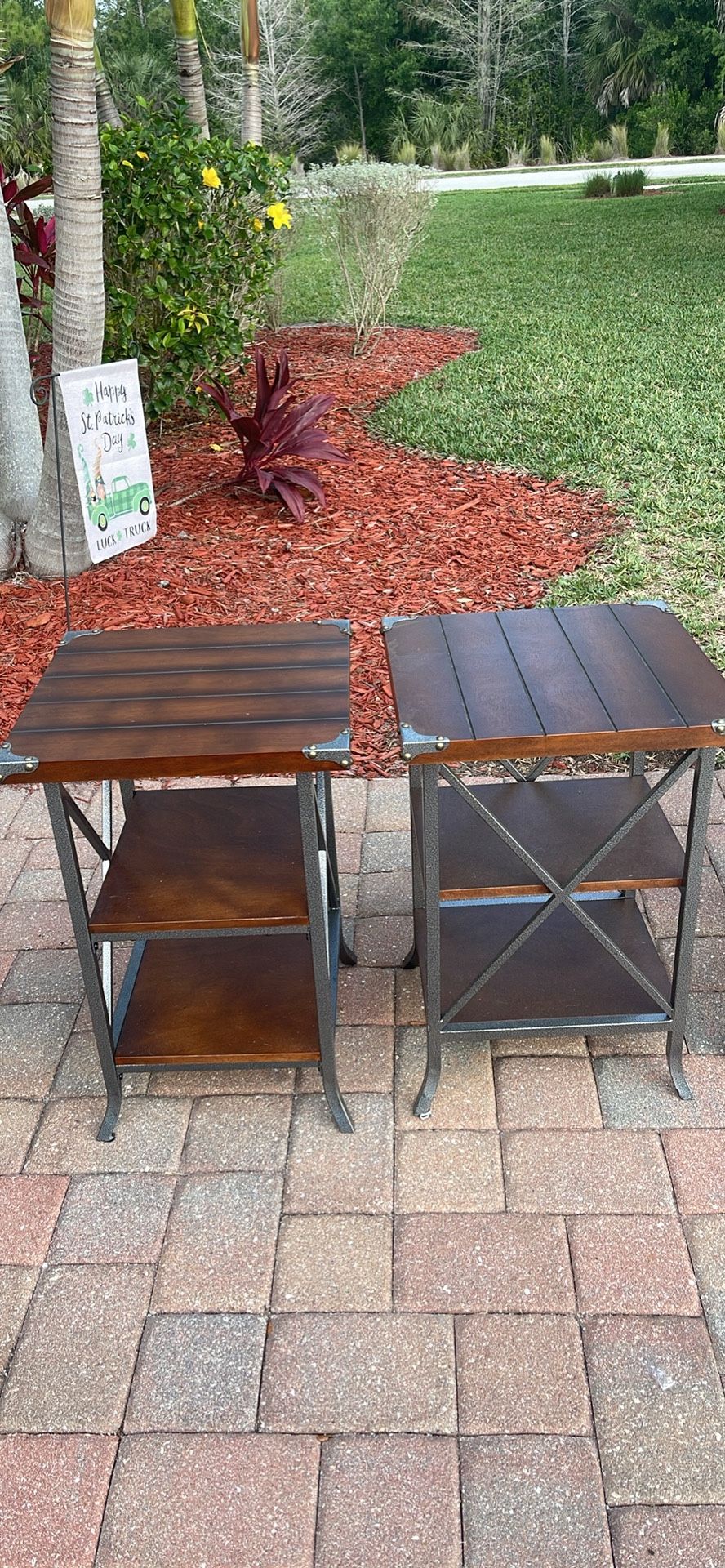 End Tables Brown With Metal Edges 