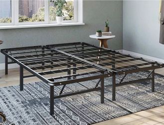 Folding Metal Bed Frame, 14 Inch Platform Mattress Foundation, Twin