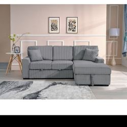 Brand New Corduroy Fabric Upholstered Sectional Sofa Bed w/Storage (3 Colors)