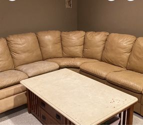 Couch circular with coffee table and marble top