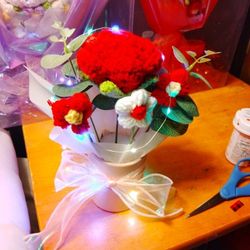 Flower Pot Bouquet In A Box Bag With Fairy Lights 