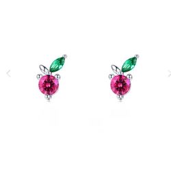 Earring Sterling Silver 925 Cherry’s/aretes En Plata 925 🍒 Con Cierre Mariposa 