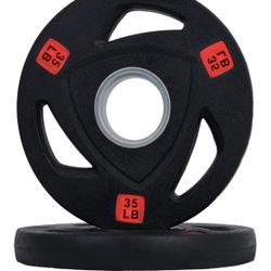 Signature Fitness Olympic 2-Inch Cast Iron Plate Weight Plate for Strength Training and Weightlifting, 35LB Set