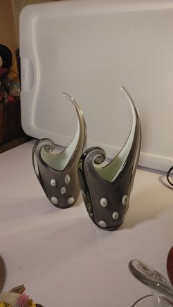 Two blown glass art vases grey& white