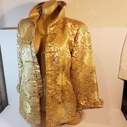Gold Chinoise  Style Jacket/ Blouse Size Med See Pics . Matching Hat