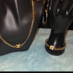 2pc Stainless Steel 18Kt GOLD Plated Necklace And Bracelet