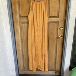 H& M Long Maxi Dress Sleeveless Strappy Mustard Yellow Cotton Blend Size L