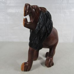 African Lion Hand Carved Tribal Folk Art Wood Sculpture 9 1/2" Tall
