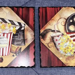 Set Of 2 Decorative Wall Plaques Or Canvas Prints Featuring A Vintage Movie Theater