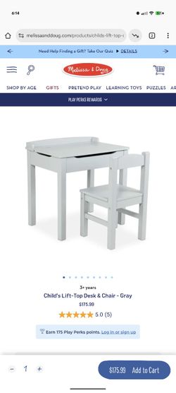 Melissa And Doug Child's Lift-Top Desk & Chair - Gray