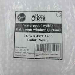  Waffle Bathroom Window Curtains, Water Repellent 36"W x 45"L (Pack of 2) White