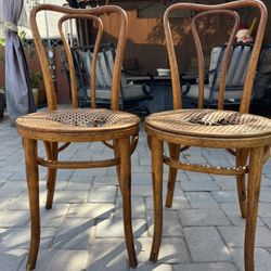 Antique Jacob and Josef Kohn Bentwood Cane Chairs Pair