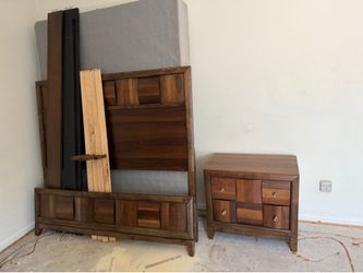 Full size bed frame with headboard and nightstand