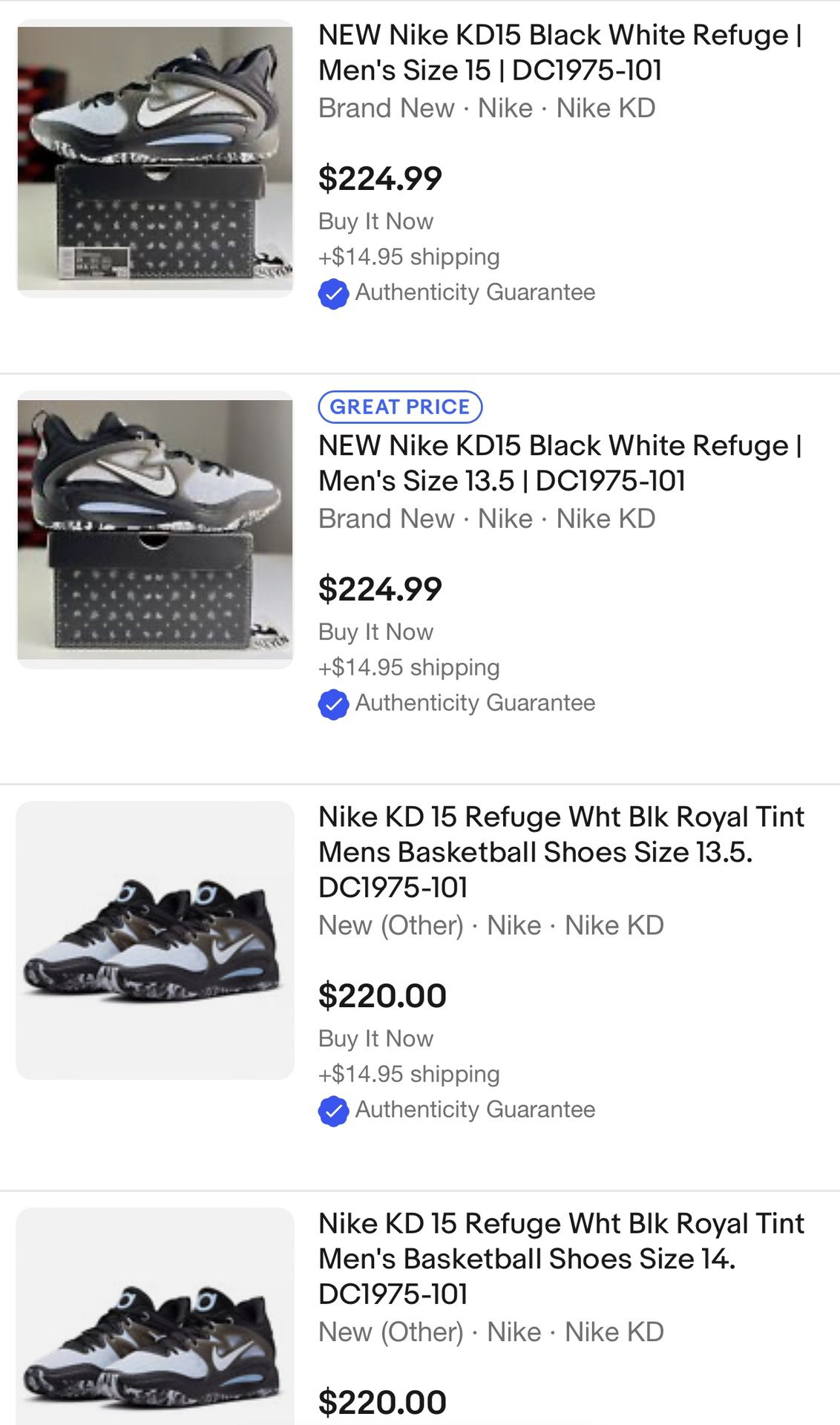 Nike KD15 White/Black/Royal Tint Men's Basketball Shoes, Size: 17