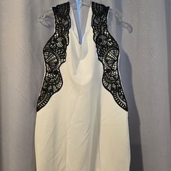 White and black beautiful fitted dress size large