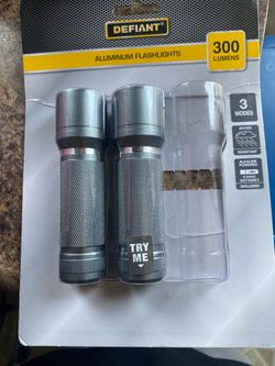 Defiant 300 Lumen Aluminum LED Flashlight 2-Pack w/ Batteries