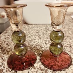 Vintage Krosno Poland Hand-Blown Glass Candlesticks