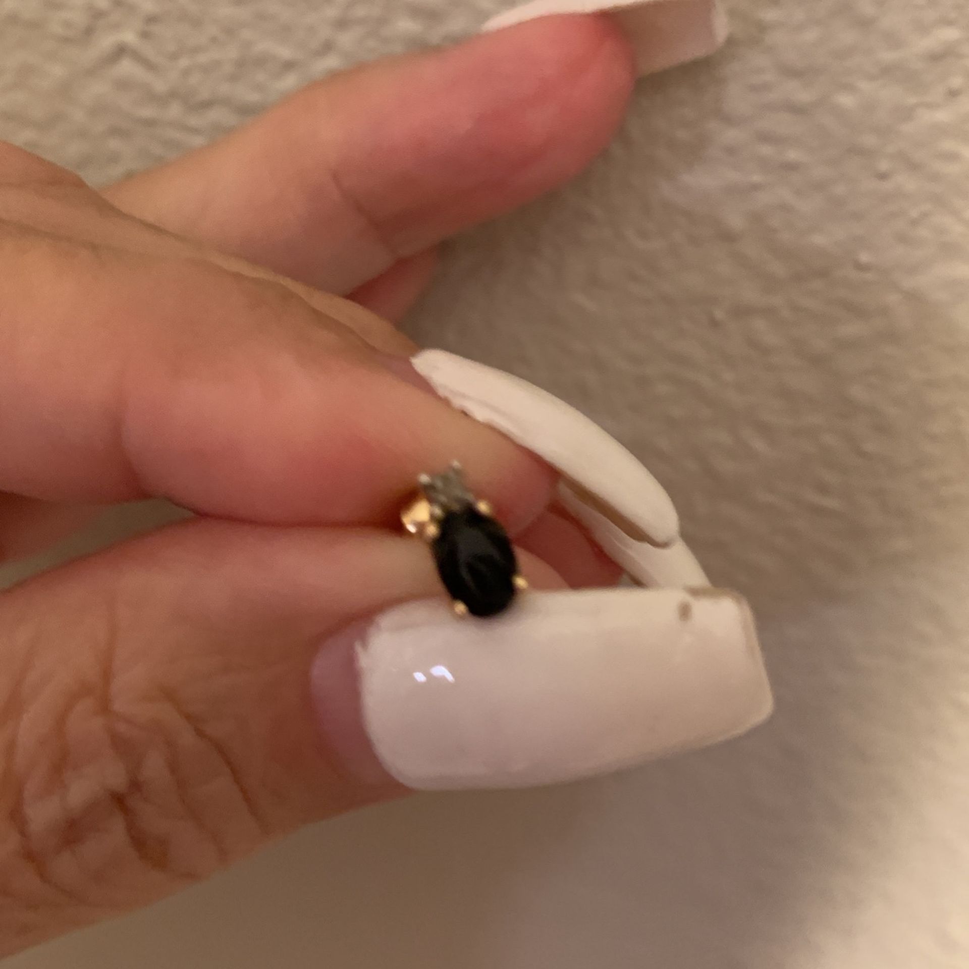14 karat gold single earring with onyx and small diamond Screw On Back For Safety