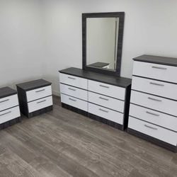 Dresser Whit Mirror, Chest And 2 Nightstands  - Cómoda Con Espejo Gavetero Y 2 Mesitas De Noche 