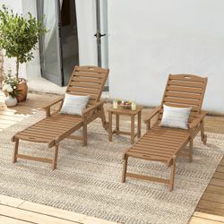 LUE BONA Outdoor Lounge Chairs Set with Tables 4-Piece, HDPS Chaise Lounge Outdoor with Wheels, 5 Positions Adjustable Pool Lounger Chairs for Outsid