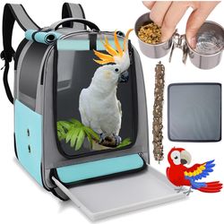 Bird Backpack Carrier Travel cage for Cockatiel, Parrot Carrier Backpack, Parakeet Carrier Travel cage with 2 Bowls Tray and Standing Perch, African G