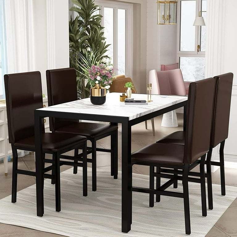 Dining Room Table Set Modern Dining Table Set for 4 Kitchen Table and Chairs Faux Marble Dinner Table & 4 PU Leather Upholstered Chairs Din