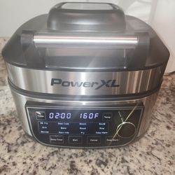 PowerXL Grill Air Fryer Combo 6 QT 12-In-1 Indoor Slow Cooker, Roast, Bake, 1550-Watts, Stainless Steel Finish (Standard) 6 QT Standard

