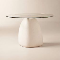 CB2 Stone 47” Round Concrete & Glass Dining Table - Ivory