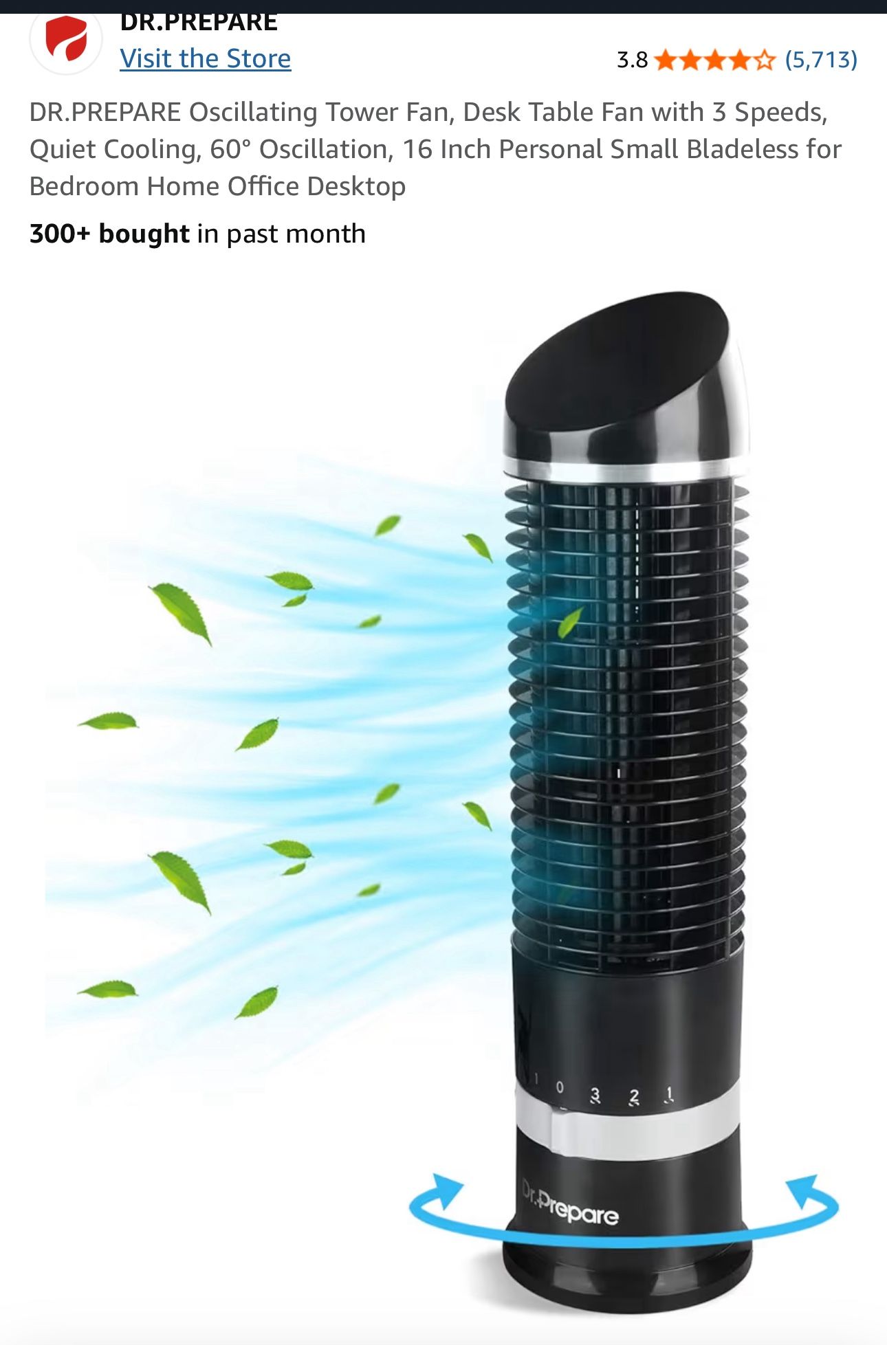 16” Oscillating Tower Fan, New