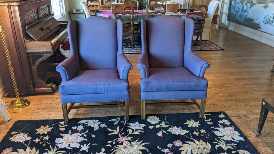 Pair Of Blue Wingback Chairs