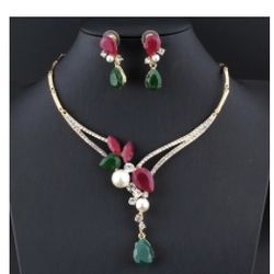 Bridal Drop Necklace And Earring Set New Gold Plated