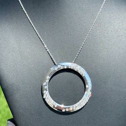14k white gold 2.25CTW Natural Diamond circle pendant & 17.5” chain necklace