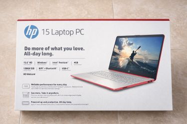 HP 15.6” Laptop – Pentium, 4GB RAM, 128GB SSD (Scarlet Red)