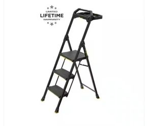 3-Step Pro-Grade Steel Step Stool Project Ladder, 300 lbs. Load Capacity Type IA Duty Rating (9ft. Reach Height)