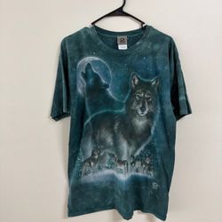 Vtg 2000 Liquid Blue Mens Large Wolf Nature Acid Wash Short Sleeve T-Shirt