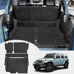 Cargo Mats for 2021-2025 Jeep Wrangler JL 4XE Trunk Mat with Backrest Liner All Weather