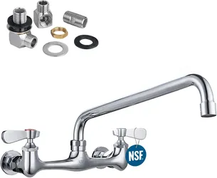 Rodphx
8 Inch Center Wall Mount 3 Compartment Sink Faucet, Commercial Kitchen Faucet with 12 Inch Swivel Spout