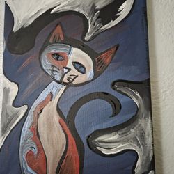 11x14 Canvas Painting Acrylic Abstract Cat 