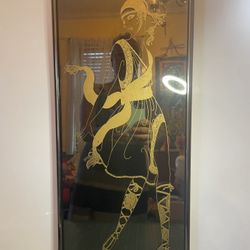 Art Deco Wall Etched Mirror Woman Dancer  With Hanging Wire 20”x 9”
